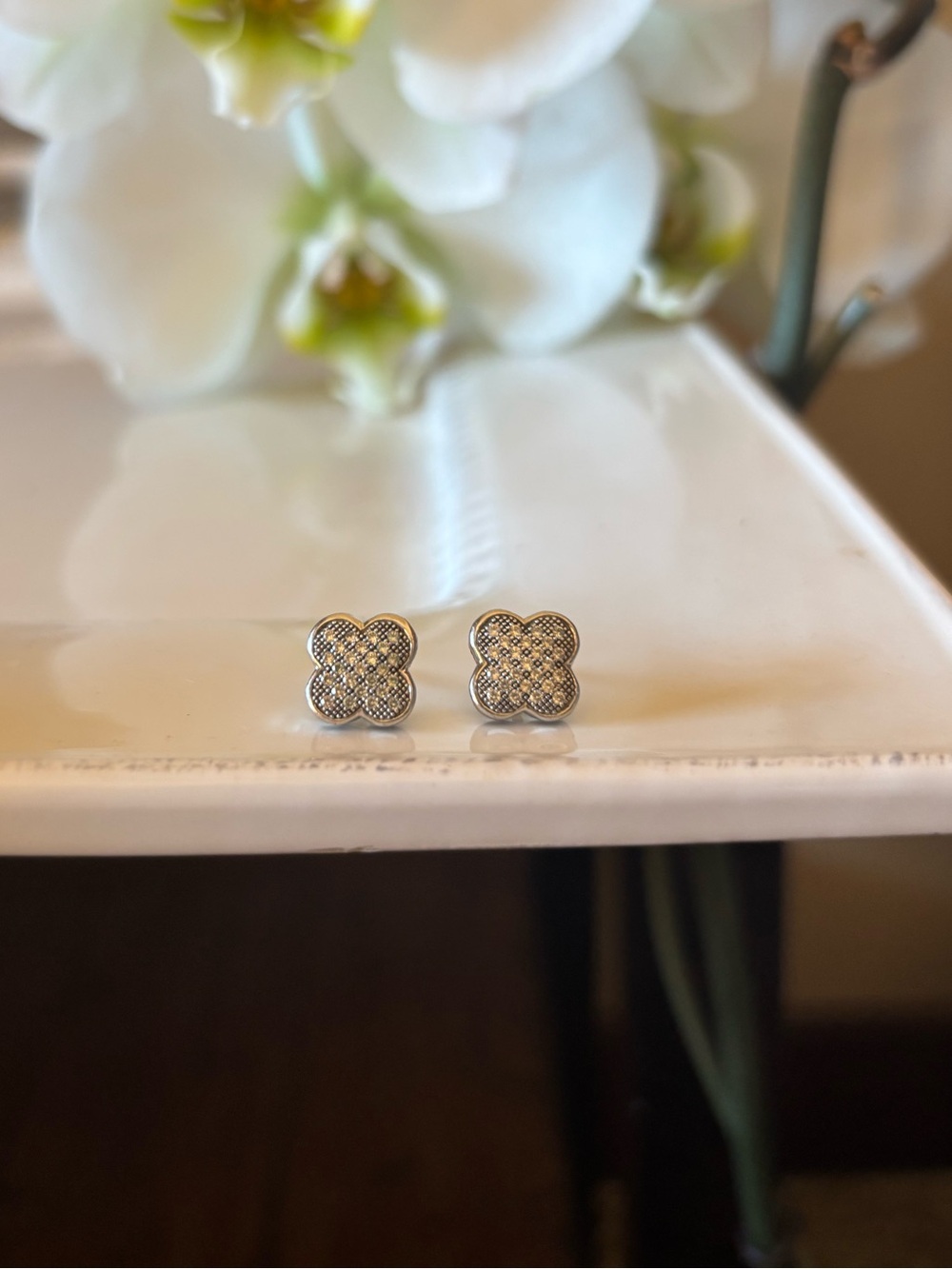 Clover CZ 925 Sterling Silver Stud Earrings